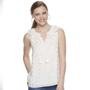 Juicy Couture White Sleeveless Blouse Top Shirt Cloud Dancer Tassles Size Medium